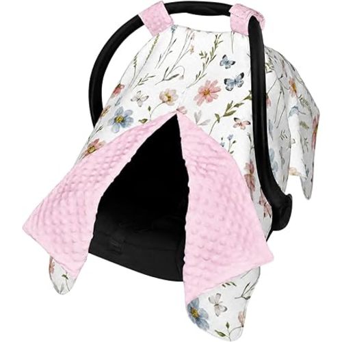 Wildflower Carseat Covers Baby, Winter Carseat Cover for Baby, Minky Baby Car Seat Cover for Boy & Girl, Peekaboo Opening Car Seat Canopy for Newborn, Boho Multi Use Mom Nursing Cover, Wildflower