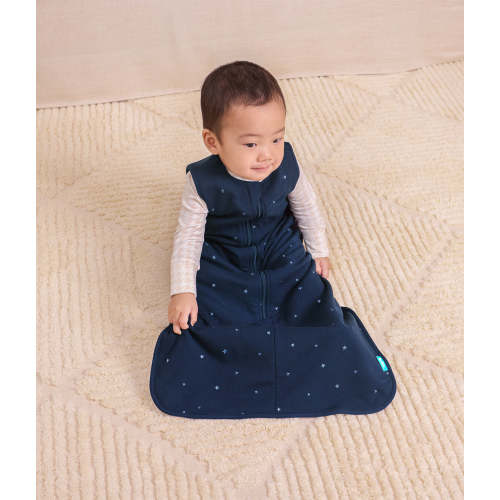 Sleep Bag Sleeveless 1.5 TOG Cotton Fleece Navy Twinkle Embroidery
