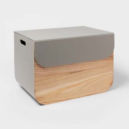 Large Natural Wood Rectangular Kids' Storage with Lid Gray - Pillowfort™: Decorative Basket, Cut-Out Handles