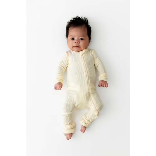 Ribbed Zipper Romper in Chamomile