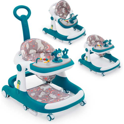 Ealing Foldable Baby 5-in-1 Activity Walker - Rocker, Activity Center, Bouncer, Seat Walker, Push Walker - Adjustable Speed Rear Wheels and Height Toys Ages 6-18 Months