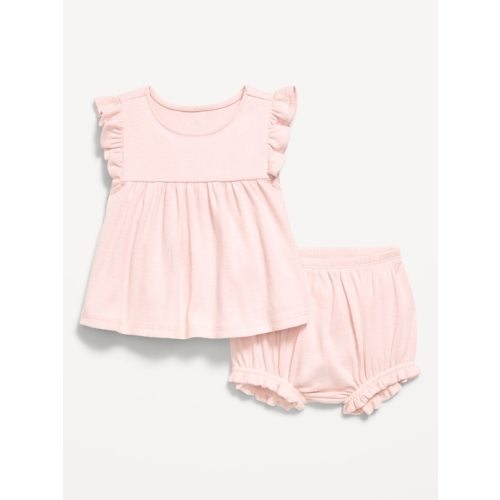 Ribbed Flutter-Sleeve Top and Shorts Set for Baby