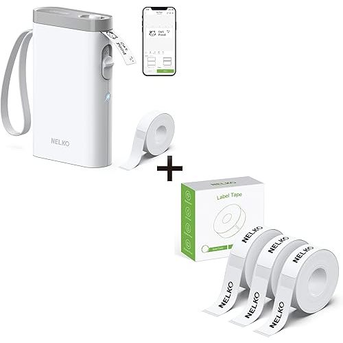 Nelko White Label Maker Machine with Tape, P21 Label Printer, Adapted Label Print Paper, 14x40mm (0.55"x1.57"), Standard Laminated Office Labeling Tape Replacement, 180 Tapes/Roll, 3 Rolls, White