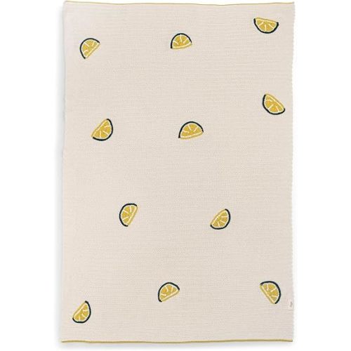Crane Baby Cotton Knit Baby Blanket, Lemon Embroidered Knitted Stroller Blanket for Boys and Girls, Soft Lightweight Gender Neutral Crib Blanket, Cream and Yellow Nursery Decor, 30" x 40"