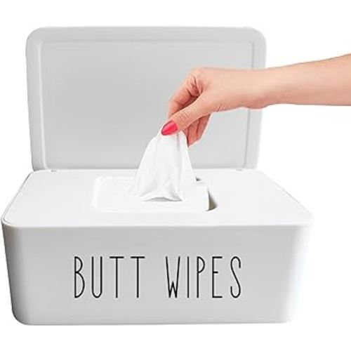 Butt Wipes Dispenser 7.28" L * 4.80" W * 2.75" H, Bathroom Flushable Baby Wipes Container Holder Nursery
