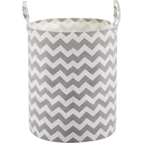 Baby Laundry Basket Nursery Hamper with Long Handles, Grey Chevron