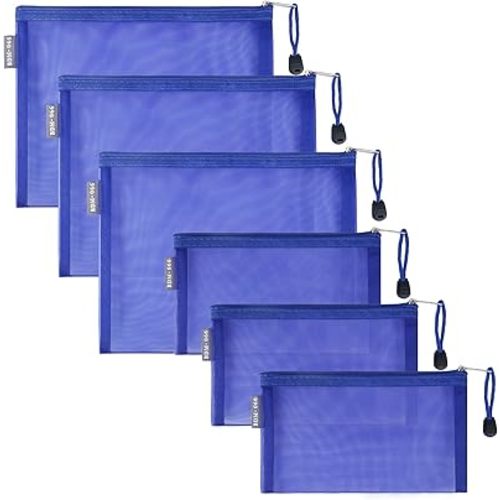 HRX Package 6pcs Mesh Makeup Bags for Travel, 2 Sizes A5 A6 (Royal Blue)
