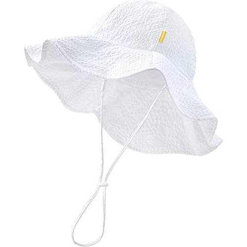 HONGTEYA Baby Sun Hat Toddler Girl Beach Hat Sun Protection Adjustable Outdoor Summer Wide Brim Bucket Hat for Infant Kids