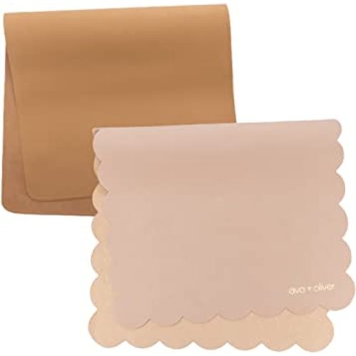 ava + oliver Vegan Leather Baby Changing Mat Bundle | Tan Rectangle and Pink Scalloped Edge