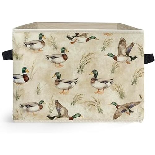Mallard Duck Nursery Storage Box Bins, Vintage Rustic Flying Mallard Ducks Collapsible Storage Basket Organizer for Kids Room Bedroom Laundry Room Clothes Toys Books, Toybox for Boys