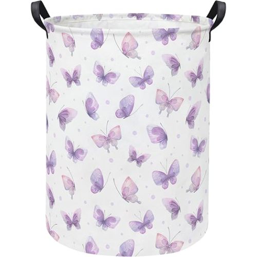 Baby Laundry Hamper kids laundry Basket Waterproof Storage Bin for Bedroom Toy Clothes Organizer Basket Woodland Animals Room Décor(Purple Butterfly)