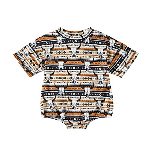 Kayotuas Western Baby Boy Girl Clothes Cow Print Bubble Romper Oversized Short Sleeve Tshirt Bodysuit Infant Summer Outfits