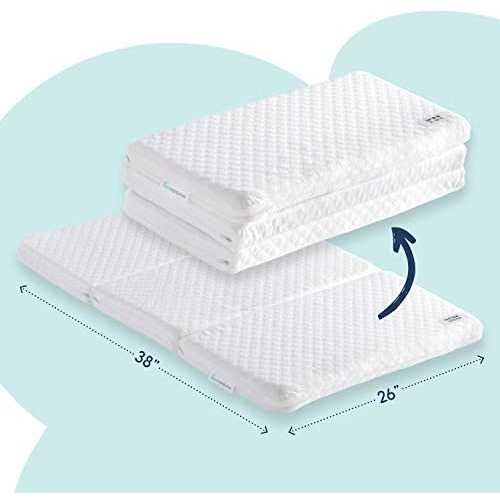 Tri-fold Pack n Play Mattress Pad with Firm (for Babies) & Soft (Toddlers) Sides | Portable Foldable Playard Mattress, Playpen Mattress for Pack and Play Crib | Includes Carry Case - Tri-fold Playard Mattress With Cover