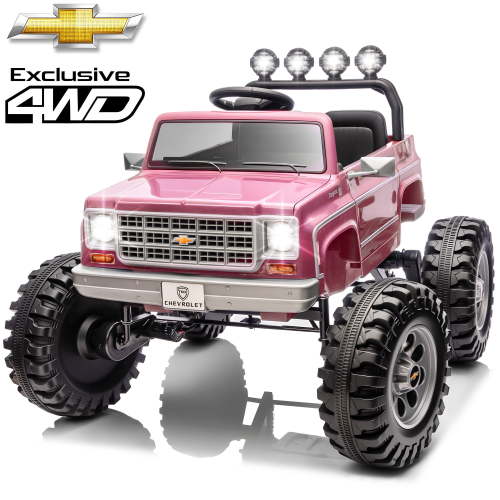 Funride Chevrolet Cheyenne 24 Volt Ride on Toys for Big, 4WD Power Car Wheels with Remote, Bluetooth, Fun Christmas Gift for Kids, Pink