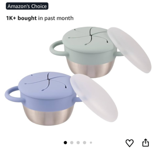 Elk and Friends Stainless Steel Snack Cups | Removable Silicone Food Catcher and Travel Lid | Spill-Proof Snack Containers for Baby, Toddler, Kids | Dishwasher Safe | 2 Pack