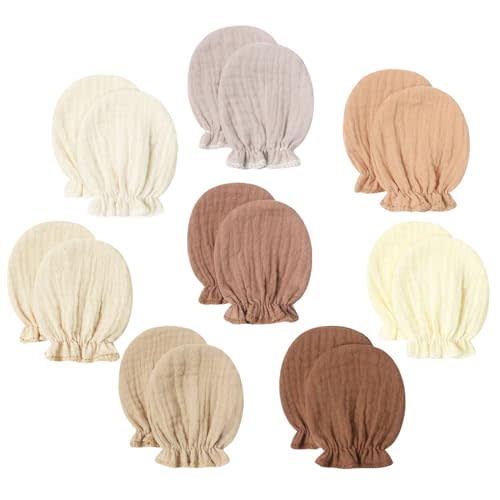 8 Pairs Newborn Baby Muslin Cotton Mittens 0-6 Months No Scratch Elastic Wrist Soft Breathable Gloves