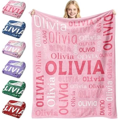 Custom Blanket with Name, Personalized Name Blankets for Teen Girls Boys Kids Baby, Customized Flannel Throw Blanket Gifts for Christmas Birthday - Printed in USA