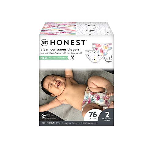 The Honest Company Clean Conscious Disposable Diapers - Ya Heart + Rose Blossom, Size 2, 72 Count