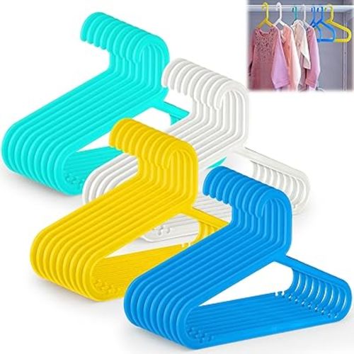 Thyle 36 Pcs Plastic Kid Hangers, 13 Inch Baby Childrens Kids Coat Clothes Hangers Bright Colored Durable Accessories for Closet, Toddler, Infant, Child, Youth, Newborn's, Yellow, Green, Blue, White