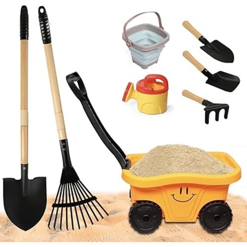 Todders Wheelbarrow Gardening Set, Kids Rake and Shovel Set for Dirt Digging, Garden Tools Equipment for Yard Outdoor Sandbox Summer Beach Toys Gifts for Ages 2-5 Years