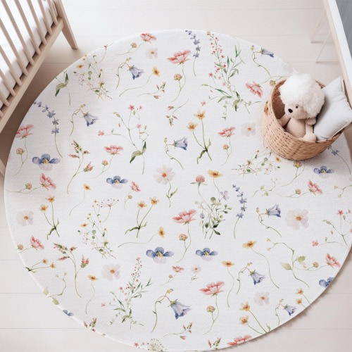 Wildflower Rug Kids Playroom Mat Floral Nursery Girl Bedroom Carpet Soft Polyester Washable Piece Non Slip Resistant Flooring Baby Room B1