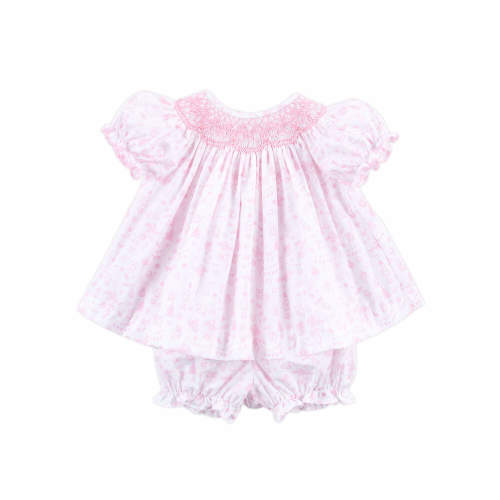 Pink Christmas Print Smocked Bloomer Set