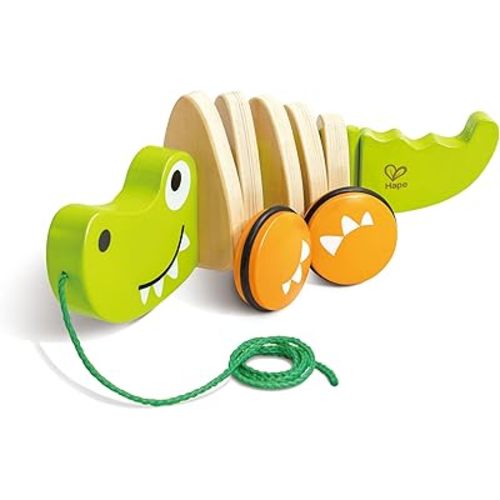 Hape Wooden Walk-A-Long Croc for Babies| Pull & Pull Walking Toy for Toddlers 12 Months and Up