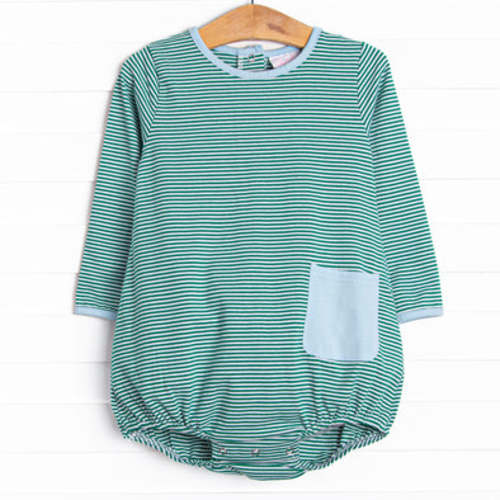 Noah Long Sleeve Pocket Bubble, Forest Green Stripe – Stitchy Fish