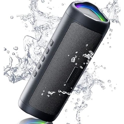 Bluetooth Speaker with HD Sound, Portable Wireless, IPX5 Waterproof, Up to 20H Playtime, TWS Pairing, BT5.3, for Home/Party/Outdoor/Beach, Stocking Stuffers, White Elephant Gifts for Adults (Black)