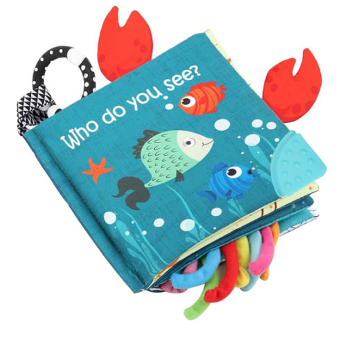 Fish Baby Books Toys, Touch Feel Cloth Crinkle Books for Babies,Baby Infant Toys 0-6, 6-12, 12-18 Months,Early Learning Education Toys,Shower Baby Gifts for Boys Girls,Teething,Mirror,Shark Ocean Book