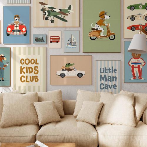 Retro Vehicle Wall Art Bundle, Kids Room Decor, Nursery Transportation Prints, Vintage Car Poster Set, Digital Download, Printable Art