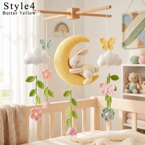 Crochet Bunny Moon Baby Mobile, Handmade Nursery Crib Mobile, Moon and Rabbit Mobile, Baby Shower Gift, Custom Nursery Decor