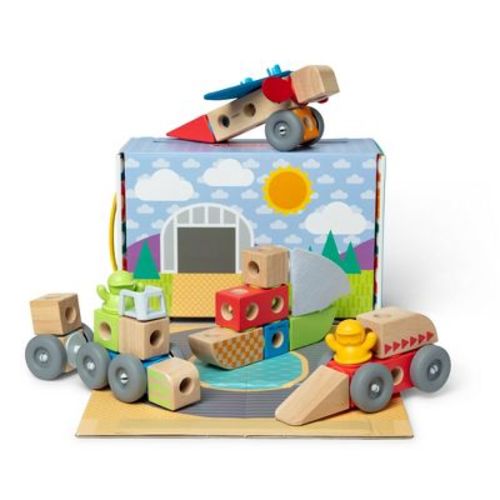 Melissa & Doug Blockables Vehicles Snap And Play, Mix And Match Connectable Wooden Building Blocks Play Set Toy - 54Pc