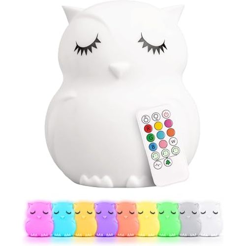 Lumipets Owl Squishy Night Light for Kids, Silicone Lamp with Remote
