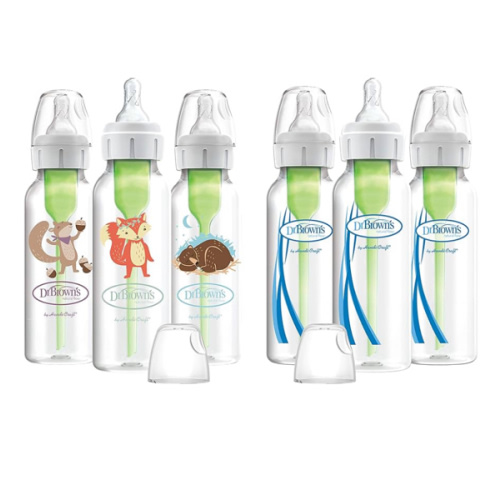 Dr. Brown’s Natural Flow® Anti-Colic Options+™ Narrow Baby Bottles 8 oz/250 mL, with Level 1 Slow Flow Nipple, 6 Pack, 0m+ Woodland Animals Gift Set