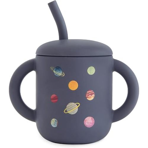 mushie 100% Silicone Training Cup & Straw for Toddlers | 6 Months+ (Planets)