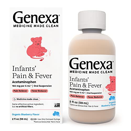 Genexa Infants’ Acetaminophen Oral Suspension | for Babies | Temporarily Relieves Pain and Fever Symptoms | 160 mg per 5 mL | Organic Blueberry Flavor | 2 Fluid Ounces