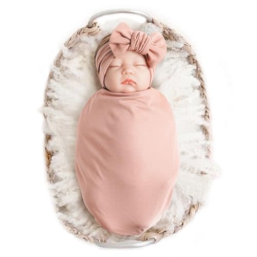 Konssy Baby Girl Newborn Receiving Blanket with Headband Set Baby Swaddle Nursery Swaddle Wrap