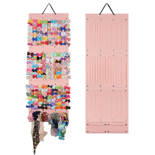 PACMAXI Baby Girl Hair Bows Holder, Hair Clips Storage Hanger For Ribbons | Hair Bows Organizer, Baby Hair Clip Storage Display Sturdy Stand, Wall Hanging for Girl Room (Pink 2, Large)
