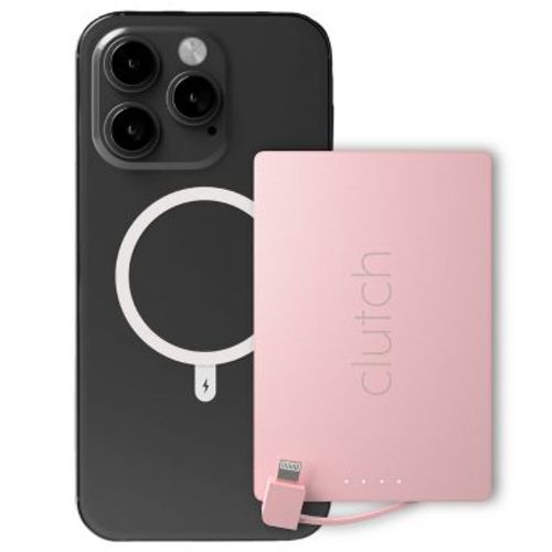 Clutch Pro Lightning 5000mAh Ultra Thin Magnetic Portable Charger with Built-In Charging Cable - Pink: Apple iPhone 14/13/12/X Compatibility