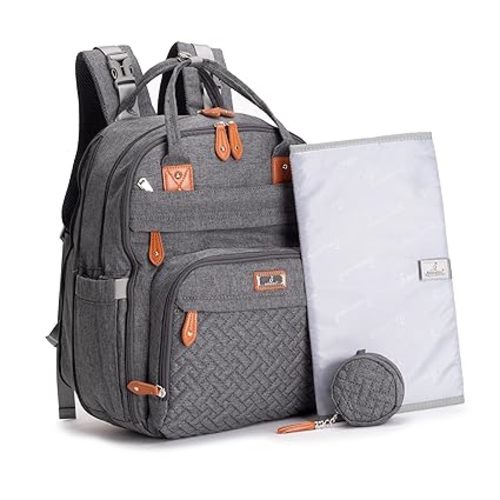 BabbleRoo Extra Large Diaper Bag Backpack, Expandable Baby Bag with Up to 50% More Capacity - Travel Essentials Baby Bag Tote with Changing Pad, Stroller Straps & Pacifier Case - Unisex, Dark Gray