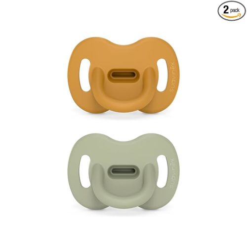 Color Essence SX PRO Silicone Baby Pacifier 2Pk, Made with 100% Soft Silicone, Baby Essentials Perfect for Breastfeeding Babies, Designed in Spain, 0-6 Mths, Mustard/Green