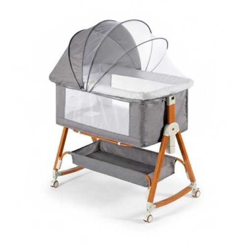 Foalom Baby Bassinet 3 in 1 Foldable Portable Crib,6 Adjustable Height,with Wheels,Baby Bassinet Rocking-Grey