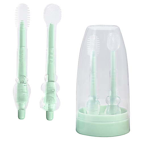 Baby Toothbrush, Newborn Silicone Tongue Cleaner, Baby Oral Cleaning Set, Toddler Toothbrush for 0-6 Months and 6 to 18 Months, Tongue Brush + Teething Brush Value Set