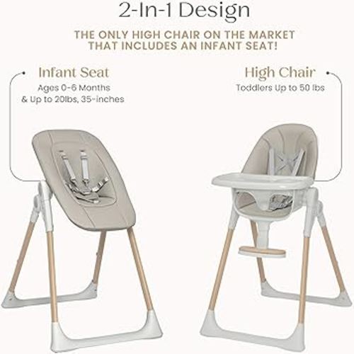 Delta Children Duet 2-in-1 High Chair and Infant Seat - Dishwasher Safe Meal Tray - FSC-Certified Wood, Taupe