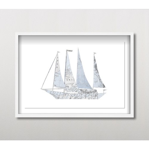 Sailboat Map Wall Art (25" x 17")