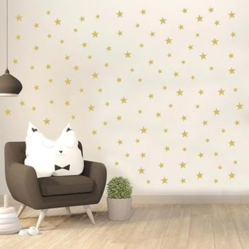 112-Piece Gold Star Wall Stickers – Mix Sizes (1.2", 1.6", 2") Self-Adhesive Premium Vinyl Stars for Bedroom, Nursery, and Kids Room Décor – for Walls, Furniture & Glass