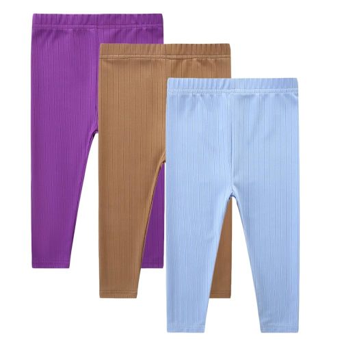 3 Pack Baby Girl Pants Set Solid Ribbed Toddler Girls Leggings for Infant Stretchy Fall Clothes