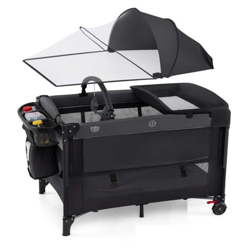 5-in-1 Baby Bedside Sleeper Portable Bedside Playard w/ Canopy