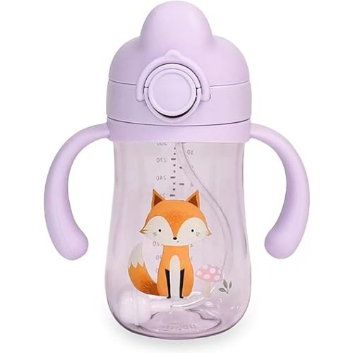 LITTLE RAWR Baby's First Sippy Cup with Weighted Silicone Straw, Leak Proof, Spill Proof, Easy Grip Straw Cup for for Babies 6m+ to Toddlers, BPA Free, Dishwasher Safe, 11oz/320ml (Purple Fox)